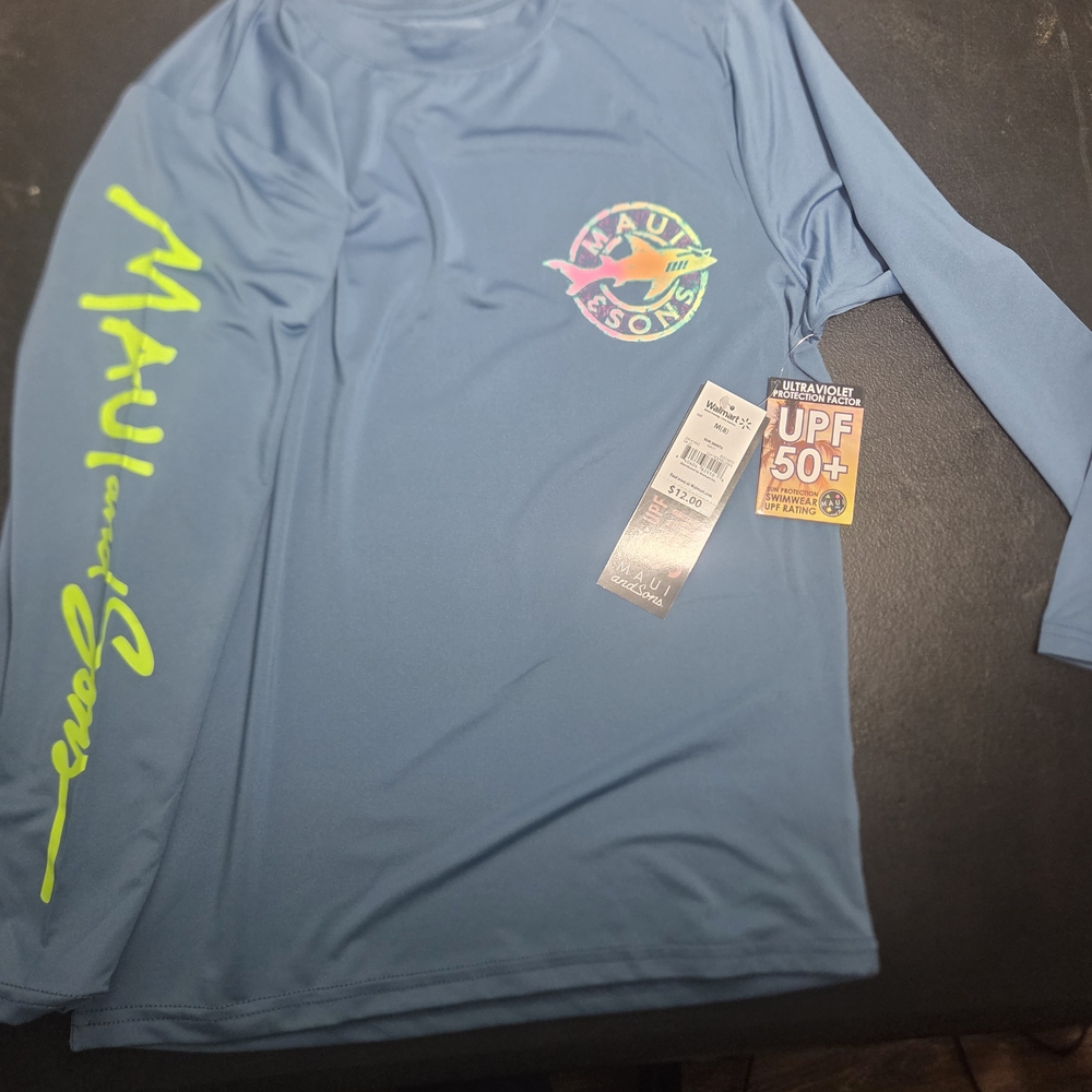 Blue Long Sleeve Shirt with Neon Graphics